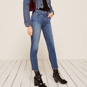 Reformation Stretch Crop Cigarette Tigris Blue Raw Hem High Rise Jeans Size 26